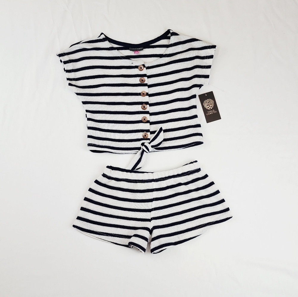 Vince Camuto Navy and White Striped Knit Set